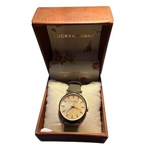 Lucky Brand Watch Womens Leather Strap Analog Watch Gold Dial Gift Box Like New